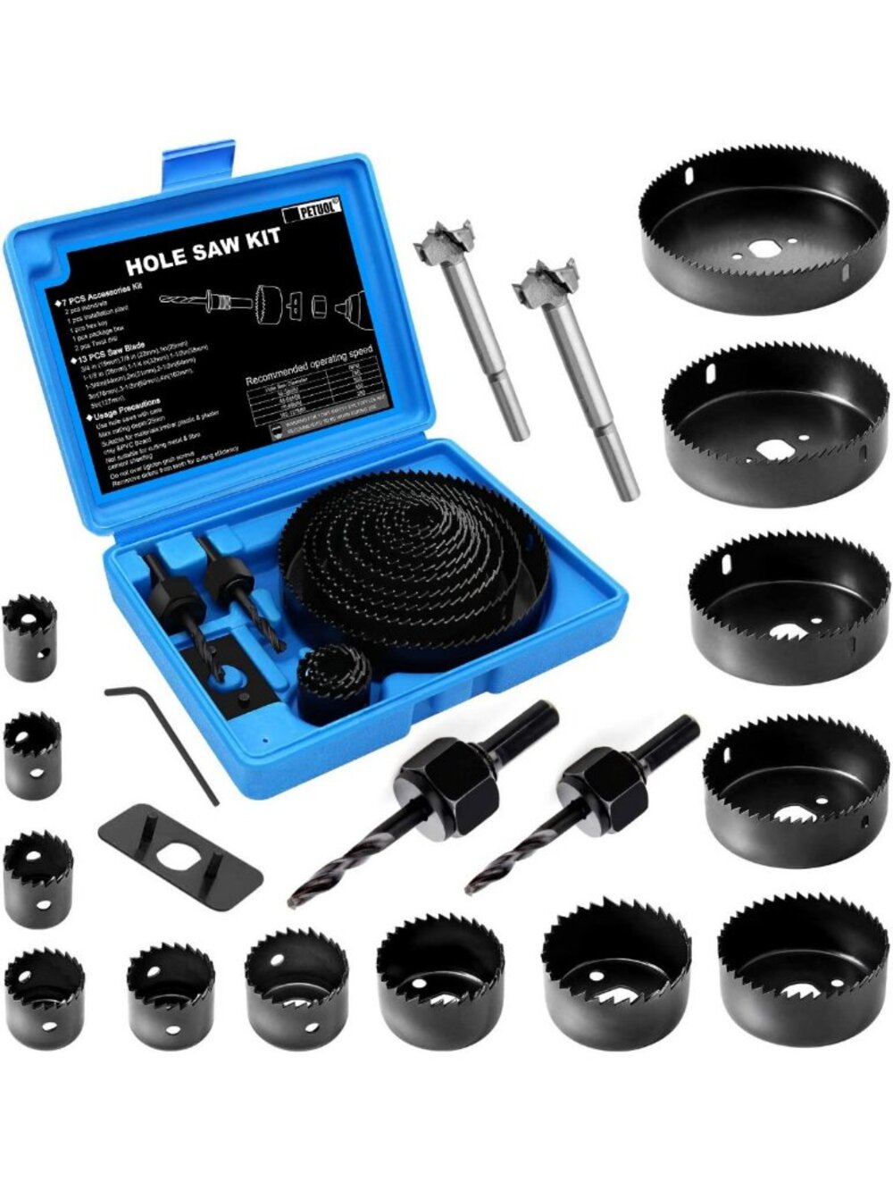 22PC Hole Saw Kit - 3/4" to 5" Blades, Mandrels & Storage Box for Wood, PVC